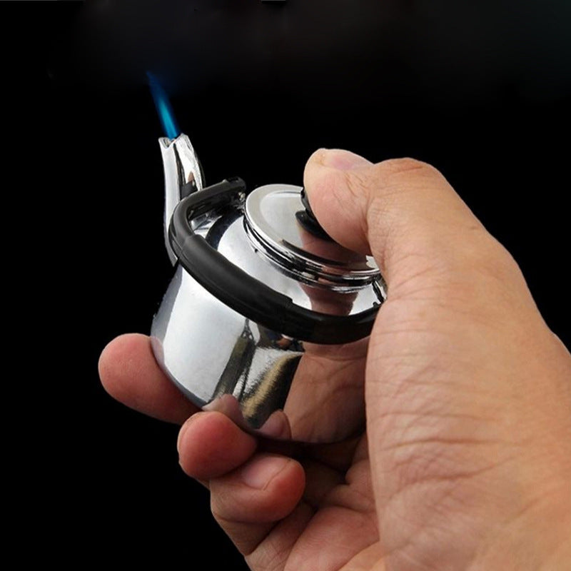Novel creative funny teapot lighter stainless steel kettle straight into the windproof inflatable creative