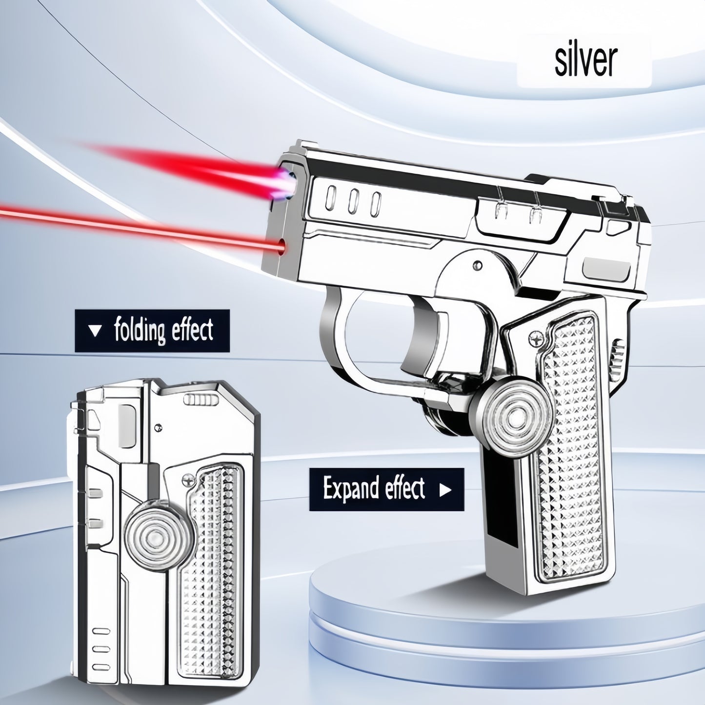 Multifunctional foldable dual-form decompression gyro gun-shaped lighter Creative deformation Windproof red flame