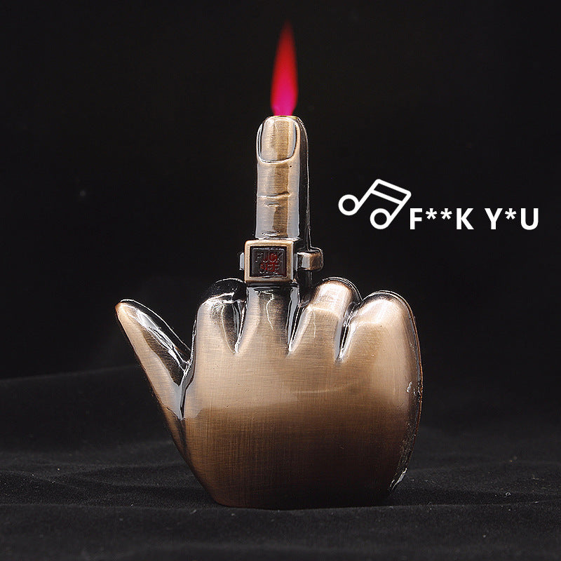 Funny and creative middle finger international hand gesture inflatable windproof lighter with music, resin material