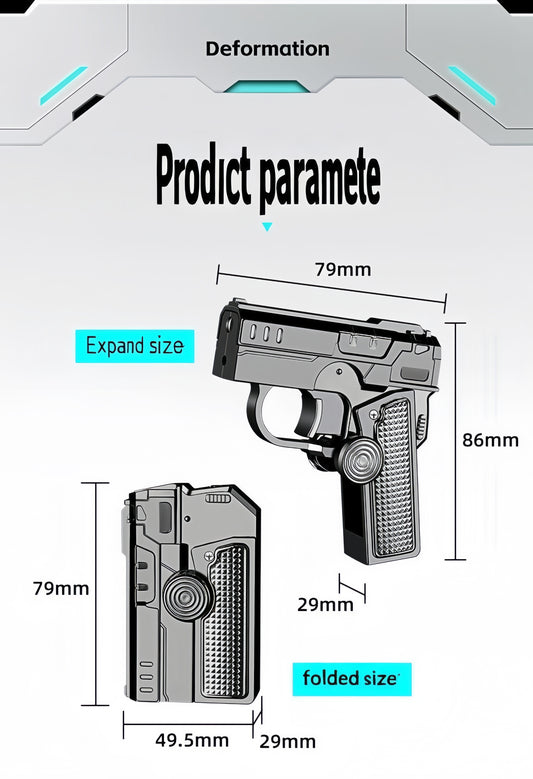 Multifunctional foldable dual-form decompression gyro gun-shaped lighter Creative deformation Windproof red flame