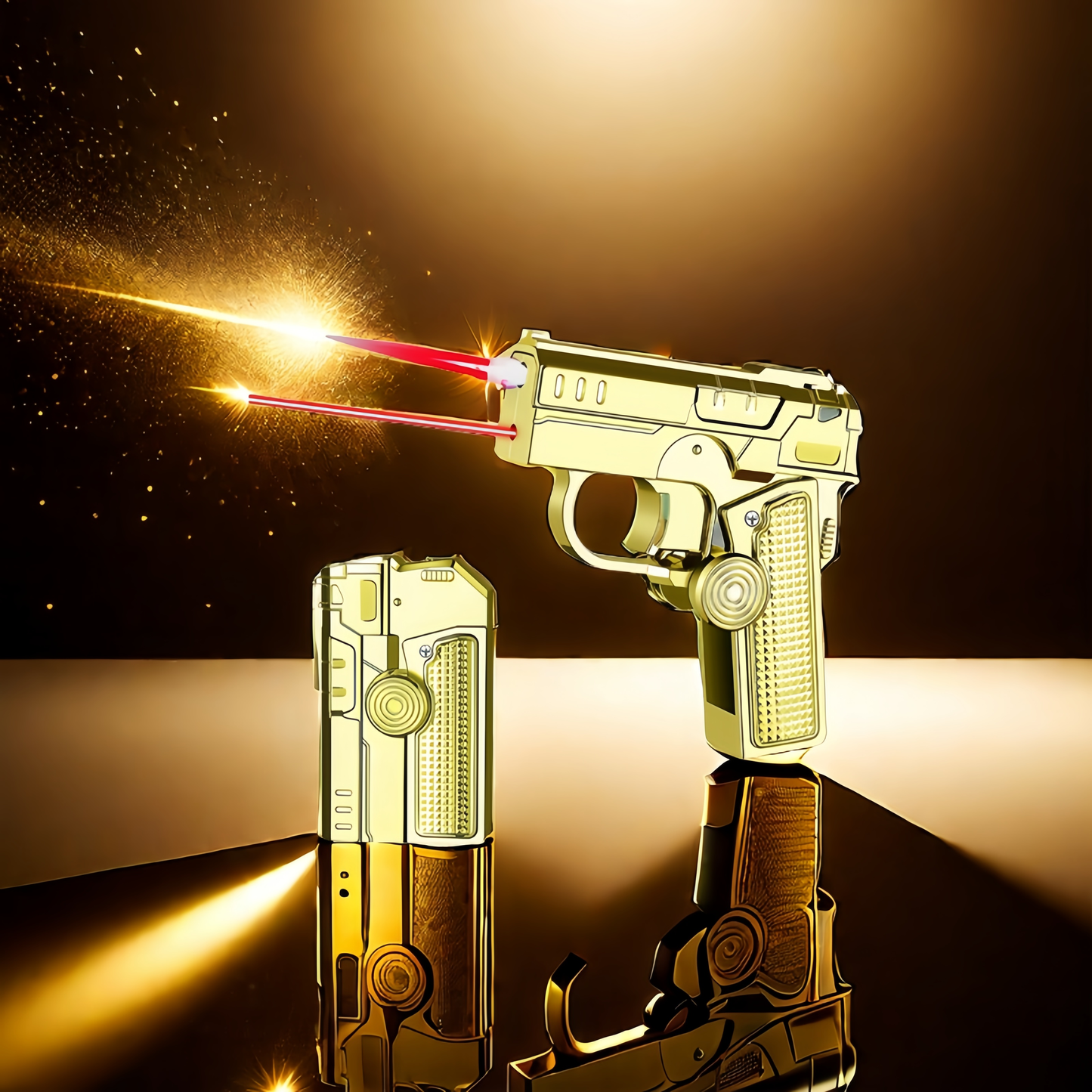 Multifunctional foldable dual-form decompression gyro gun-shaped lighter Creative deformation Windproof red flame