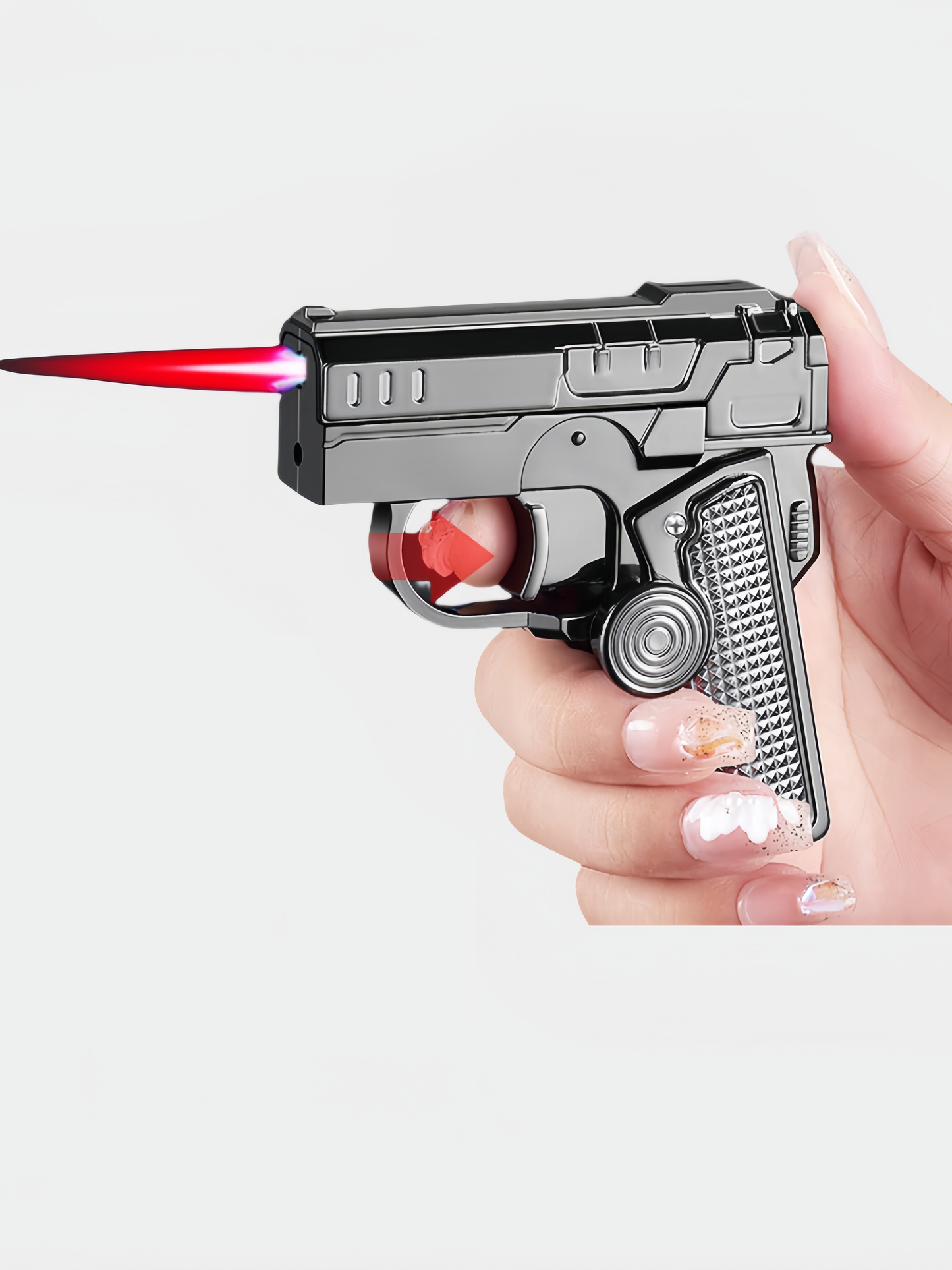 Multifunctional foldable dual-form decompression gyro gun-shaped lighter Creative deformation Windproof red flame